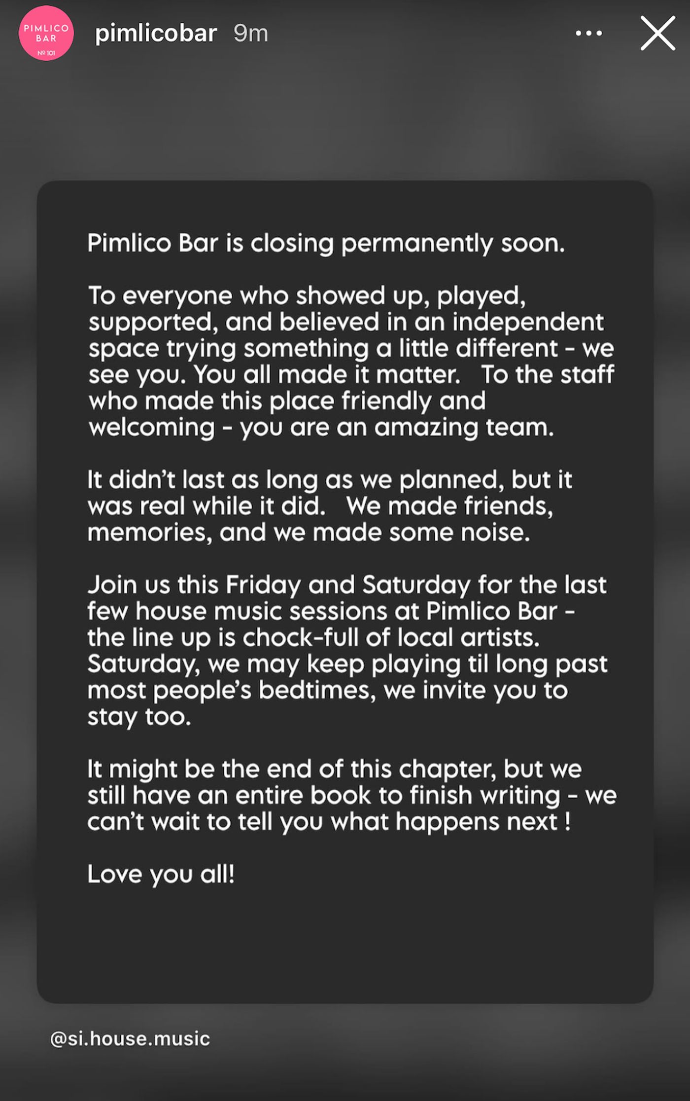 Pimlico Bar 폐업 안내