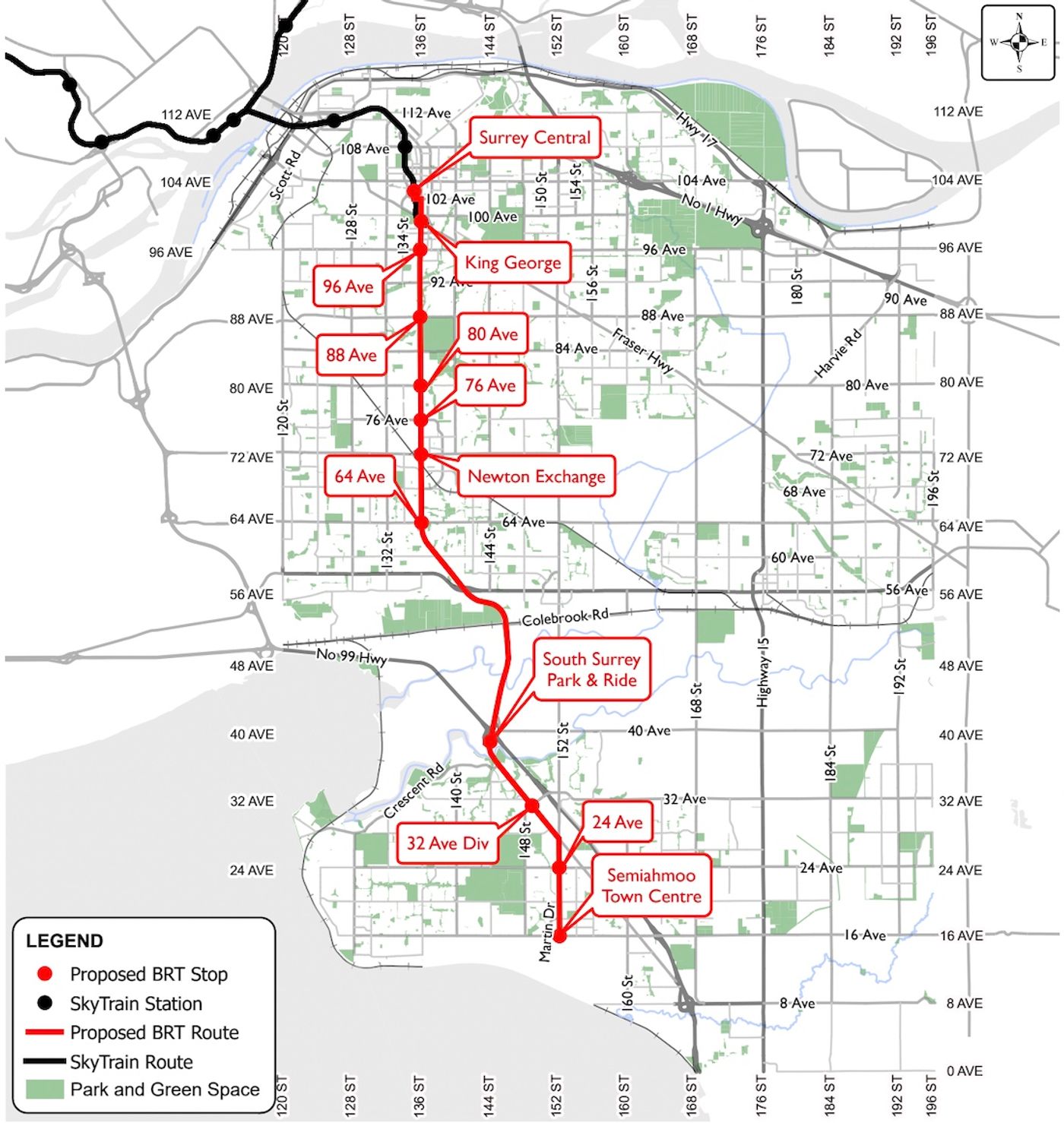 King George Boulevard BRT 컨셉 (2026년 4월). (TransLink)